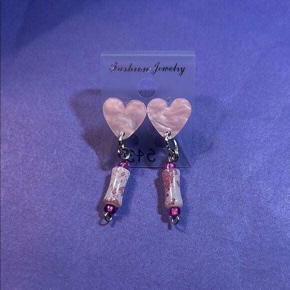 Pink Heart Dangle Earrings - Picture 1 of 3